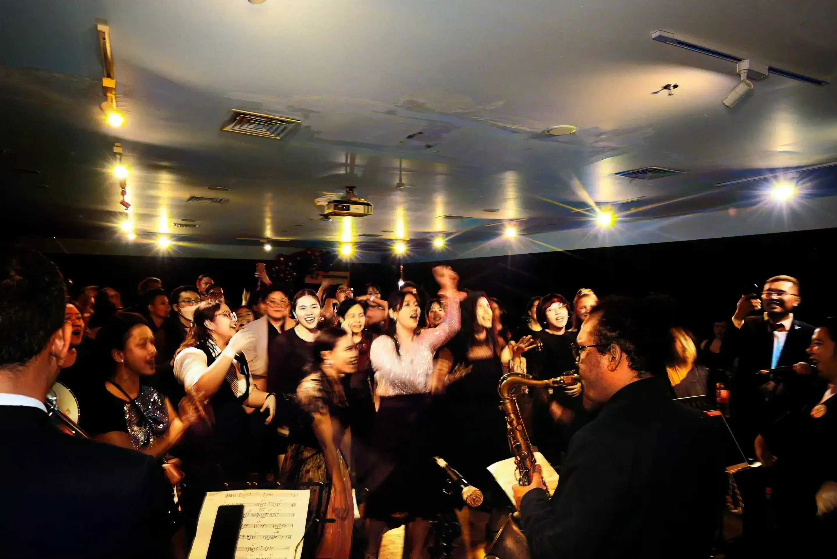 A live band playing at a swing dance social